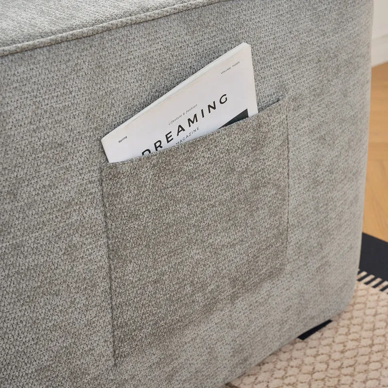 Meridienne canapé simple moelleux en chenille grise sans montage coussin inclus, poches latérales AQUAPON