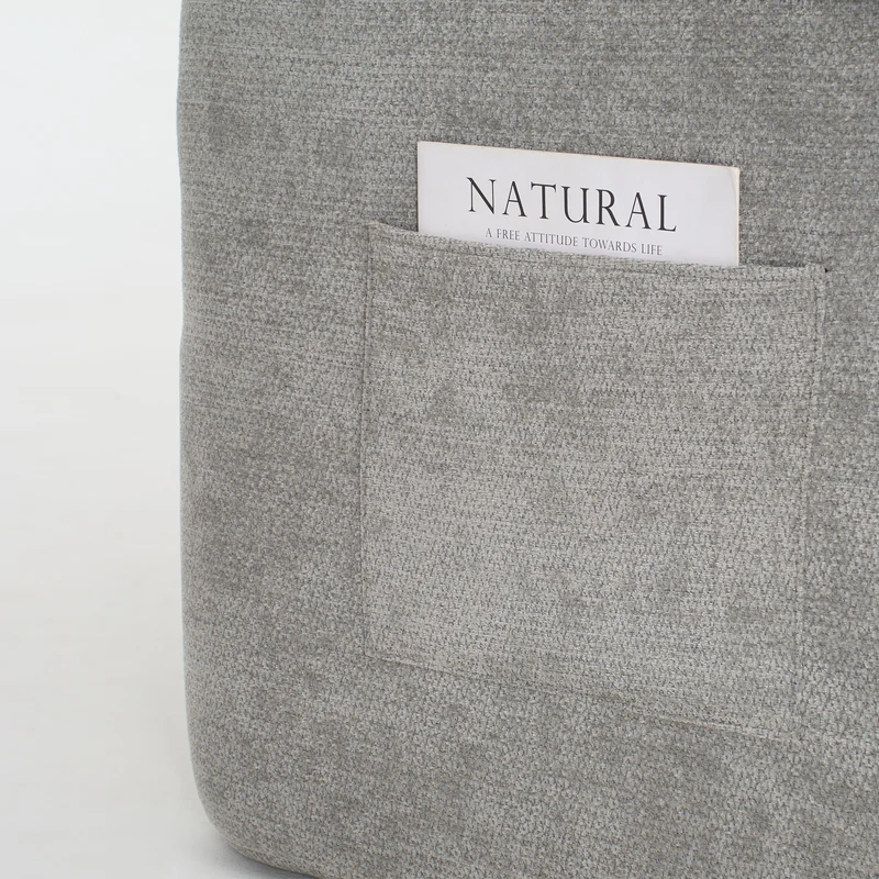 Meridienne canapé simple moelleux en chenille grise sans montage coussin inclus, poches latérales AQUAPON