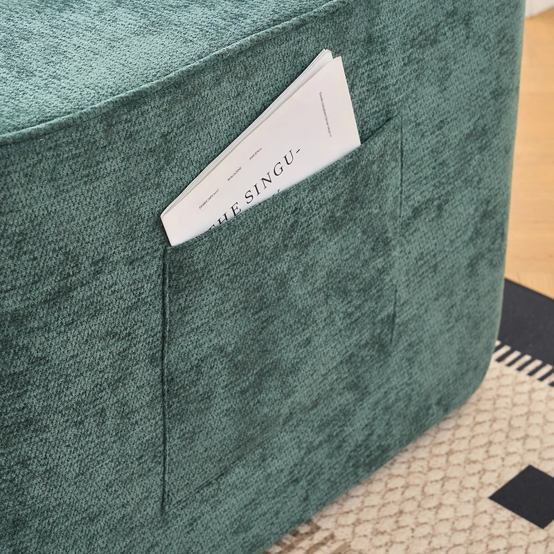 Meridienne canapé simple moelleux en chenille verte sans montage coussin inclus, poches latérales NANOWIR
