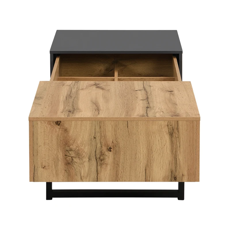Table basse multifonction moderne coulissante avec rangement caché, effet bois et gris SOLSTICEWHIFF