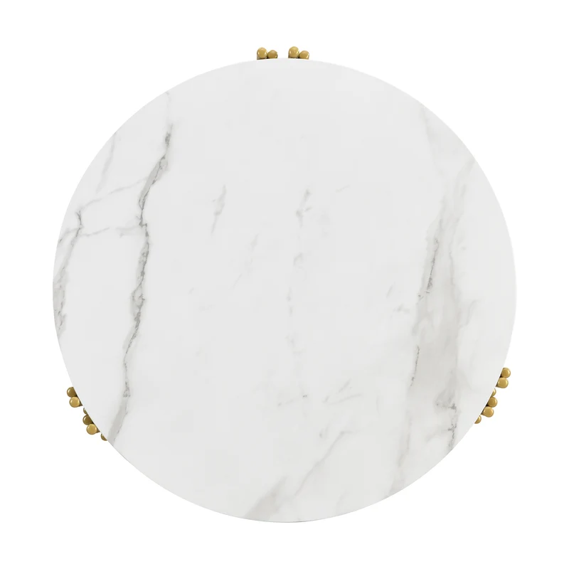 Table basse gigogne ronde MDF effet marbre blanc et pieds dorés ANTARESFLARE