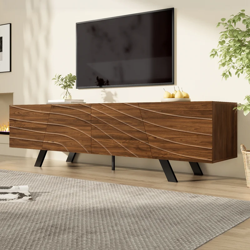 Meuble TV moderne bois noyer, pieds en fer noir 160×39×50,5 cm WHISKFERNSTEM