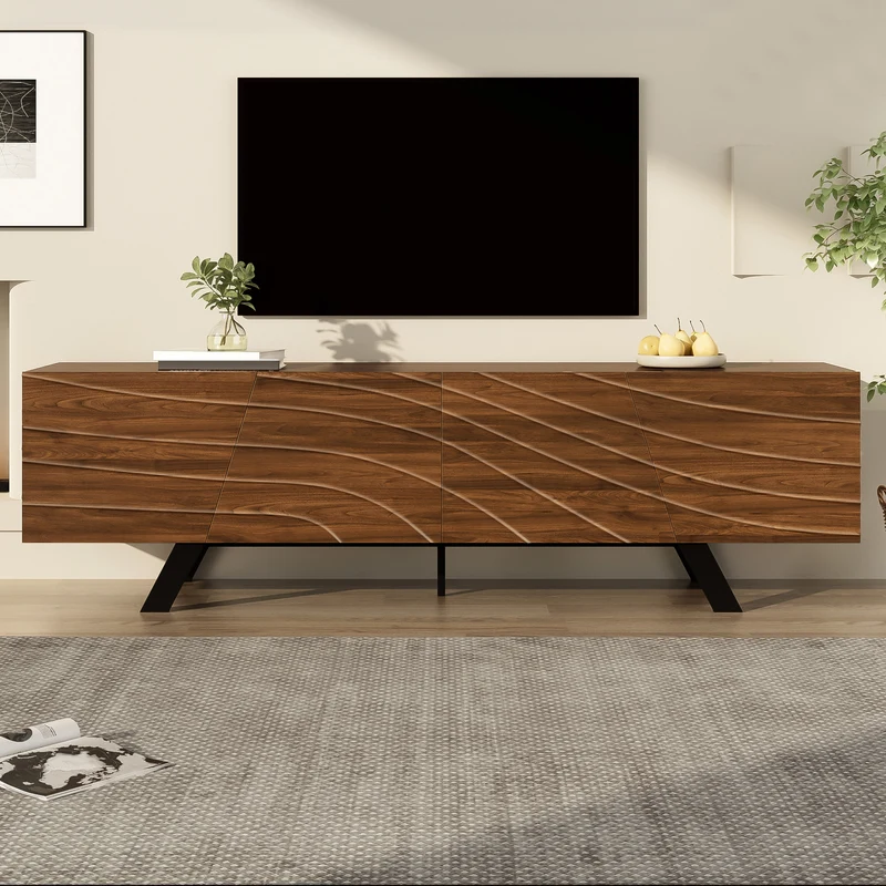 Meuble TV moderne bois noyer, pieds en fer noir 160×39×50,5 cm WHISKFERNSTEM
