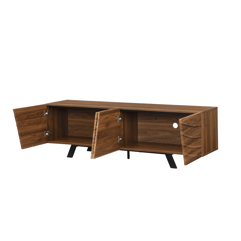 Meuble TV moderne bois noyer, pieds en fer noir 160×39×50,5 cm WHISKFERNSTEM