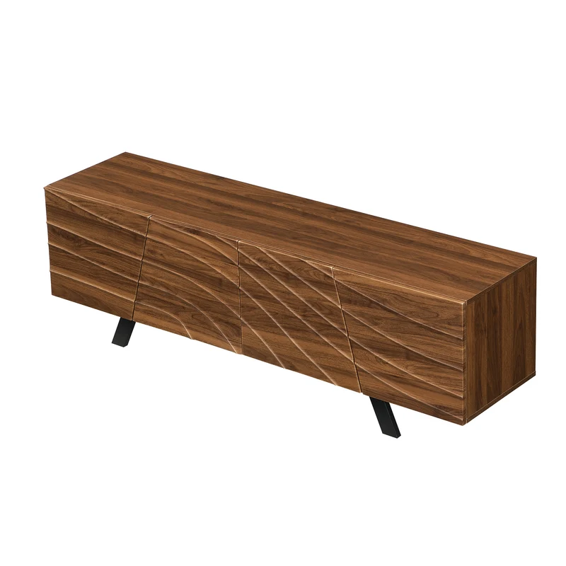 Meuble TV moderne bois noyer, pieds en fer noir 160×39×50,5 cm WHISKFERNSTEM