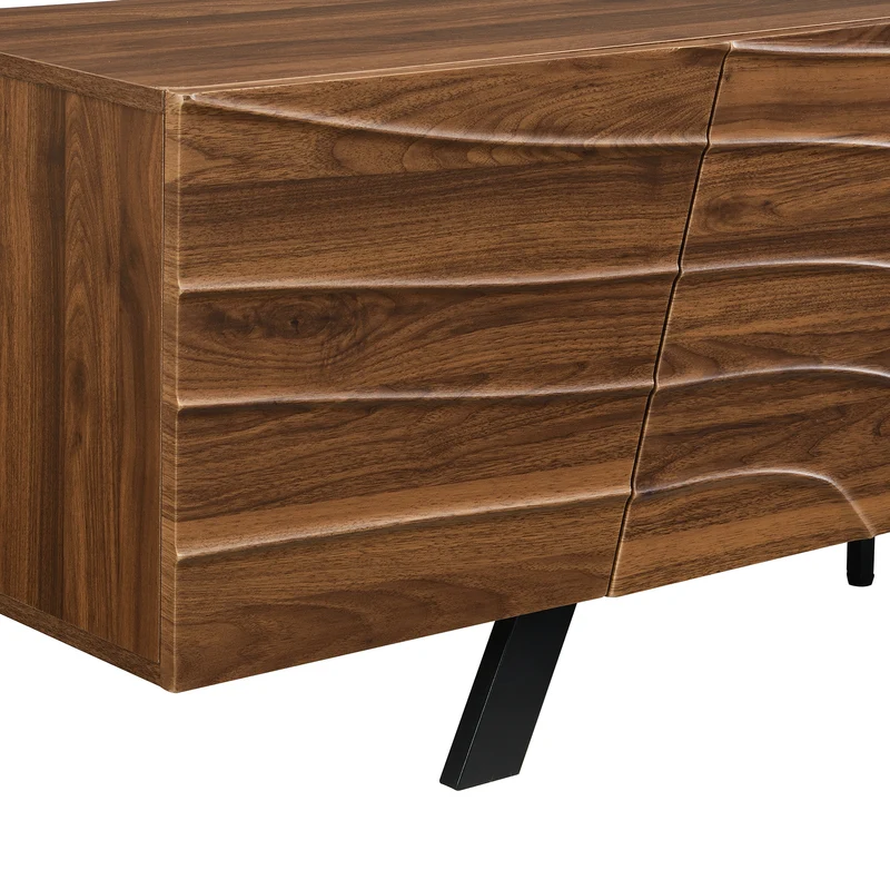 Meuble TV moderne bois noyer, pieds en fer noir 160×39×50,5 cm WHISKFERNSTEM