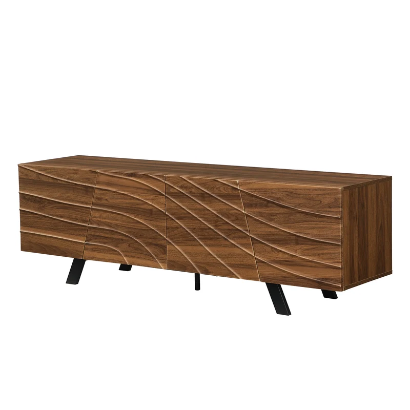 Meuble TV moderne bois noyer, pieds en fer noir 160×39×50,5 cm WHISKFERNSTEM