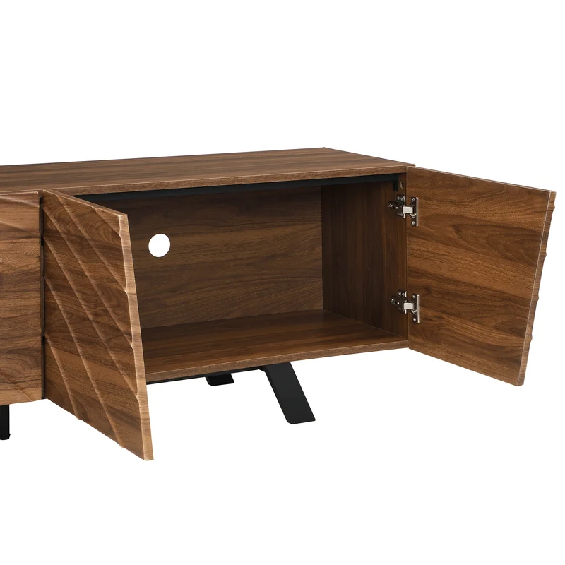Meuble TV moderne bois noyer, pieds en fer noir 160×39×50,5 cm WHISKFERNSTEM