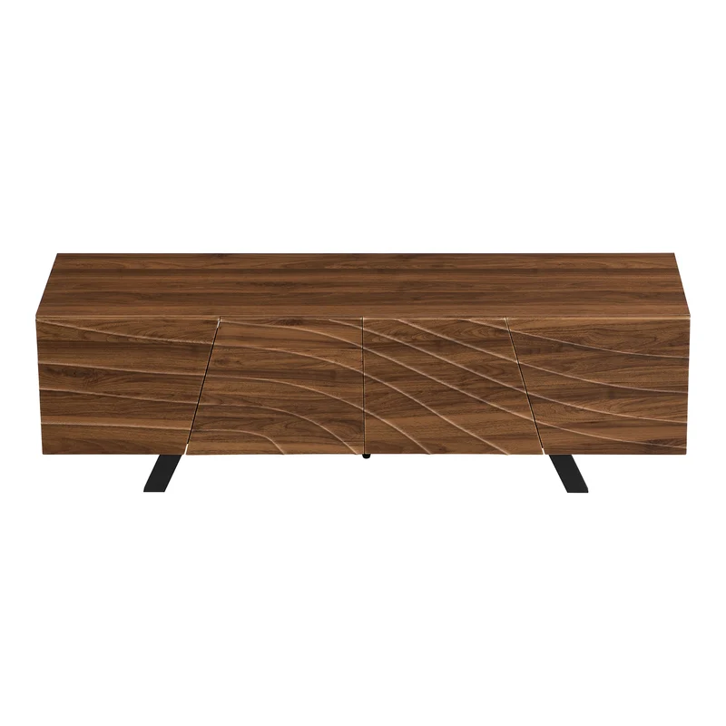 Meuble TV moderne bois noyer, pieds en fer noir 160×39×50,5 cm WHISKFERNSTEM