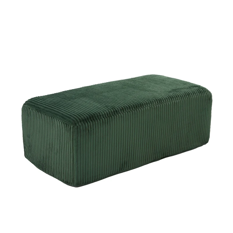 Canapé simple fauteuil XXL en velours côtelé vert, dossier profond, repose pied, coussin & poches latérales, sans montage MILKWEEDFLOSS