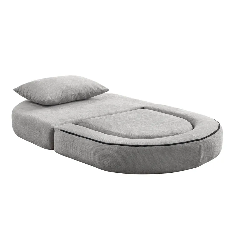 Canapé fauteuil convertible 2-en-1 matelas de sol modulable en chenille gris avec oreiller intégré SALTROAD