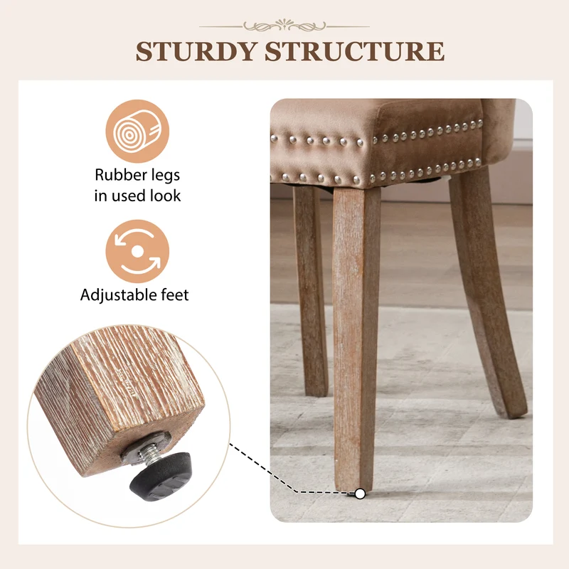 Lot de 6 chaises de salle à manger style royale capitonné velours marron pieds bois TURQAN