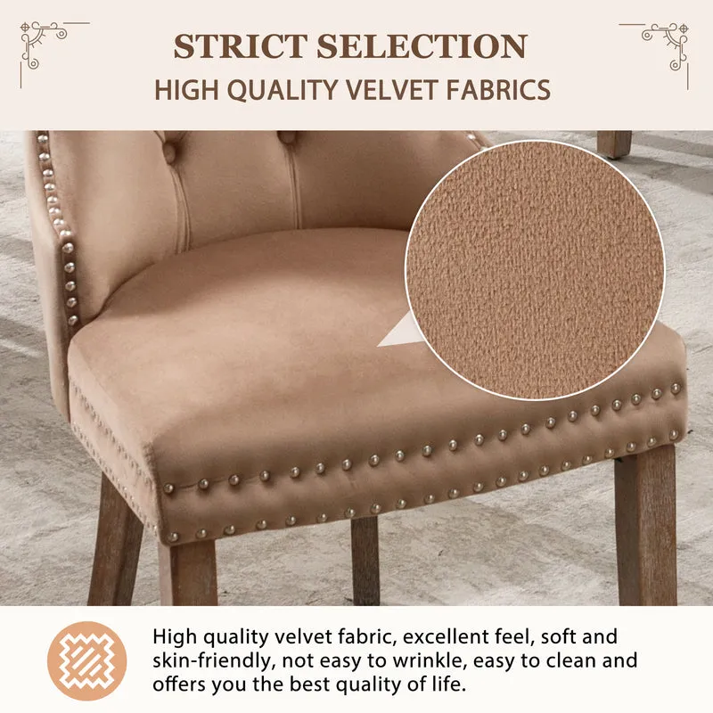 Lot de 6 chaises de salle à manger style royale capitonné velours marron pieds bois TURQAN