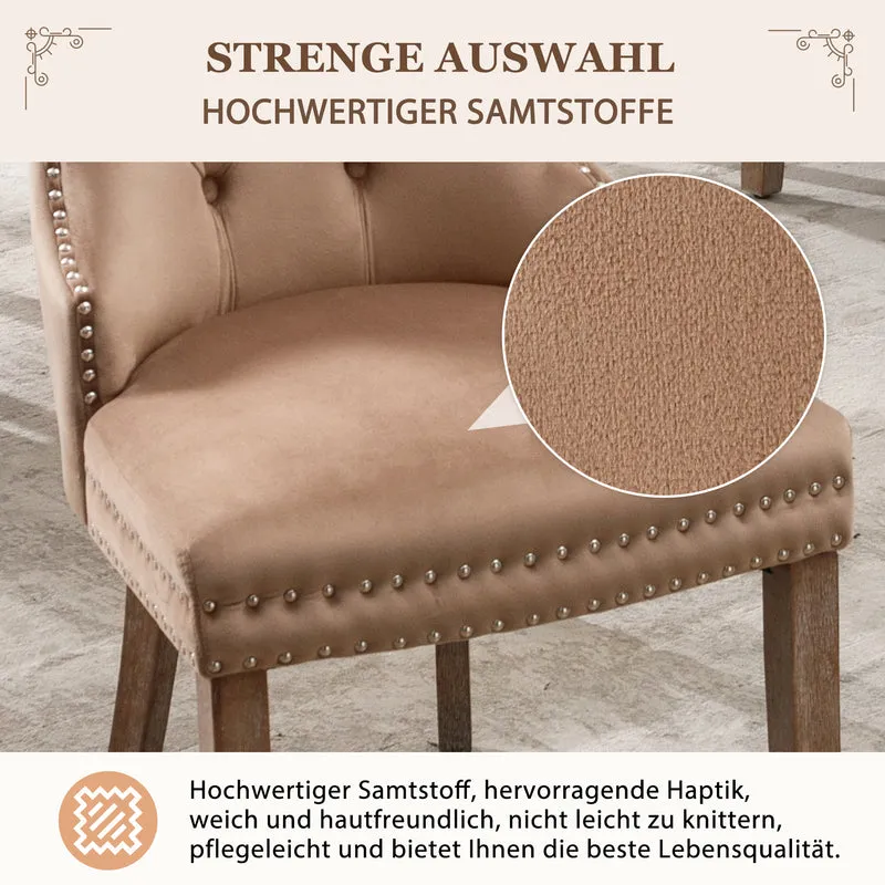 Lot de 6 chaises de salle à manger style royale capitonné velours marron pieds bois TURQAN