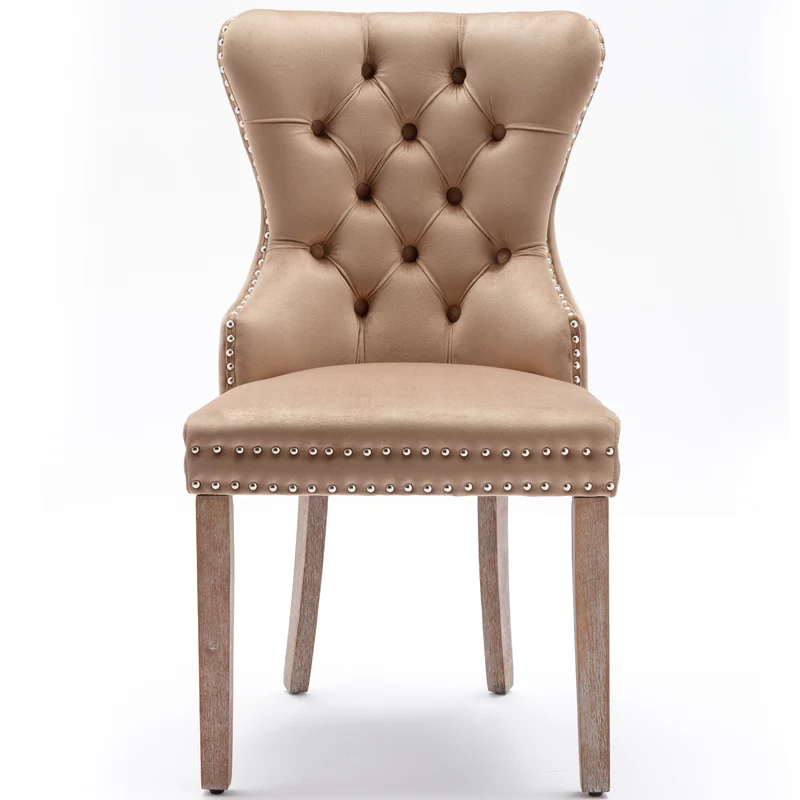 Lot de 6 chaises de salle à manger style royale capitonné velours marron pieds bois TURQAN