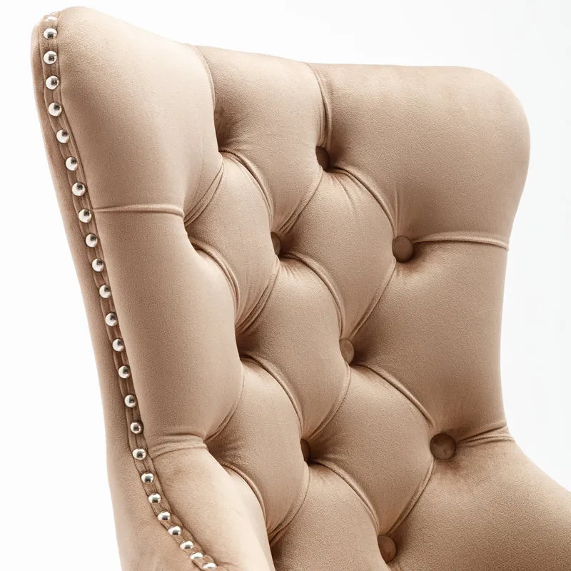 Lot de 6 chaises de salle à manger style royale capitonné velours marron pieds bois TURQAN