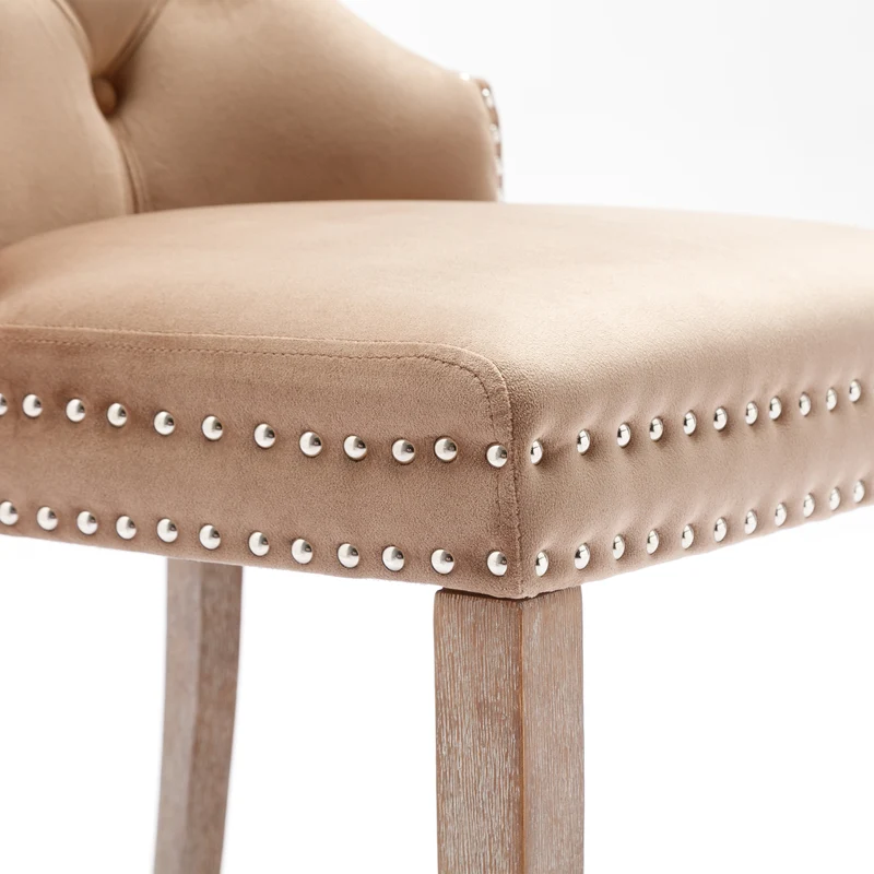 Lot de 6 chaises de salle à manger style royale capitonné velours marron pieds bois TURQAN