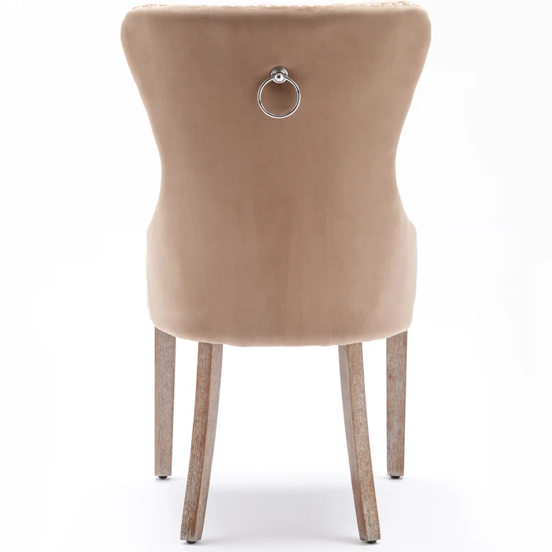 Lot de 6 chaises de salle à manger style royale capitonné velours marron pieds bois TURQAN
