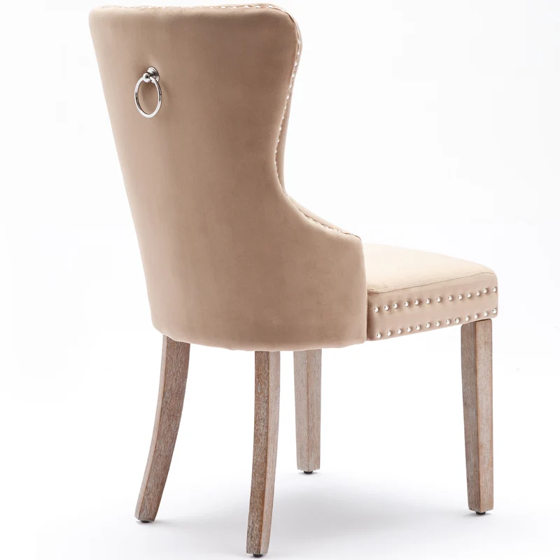 Lot de 6 chaises de salle à manger style royale capitonné velours marron pieds bois TURQAN