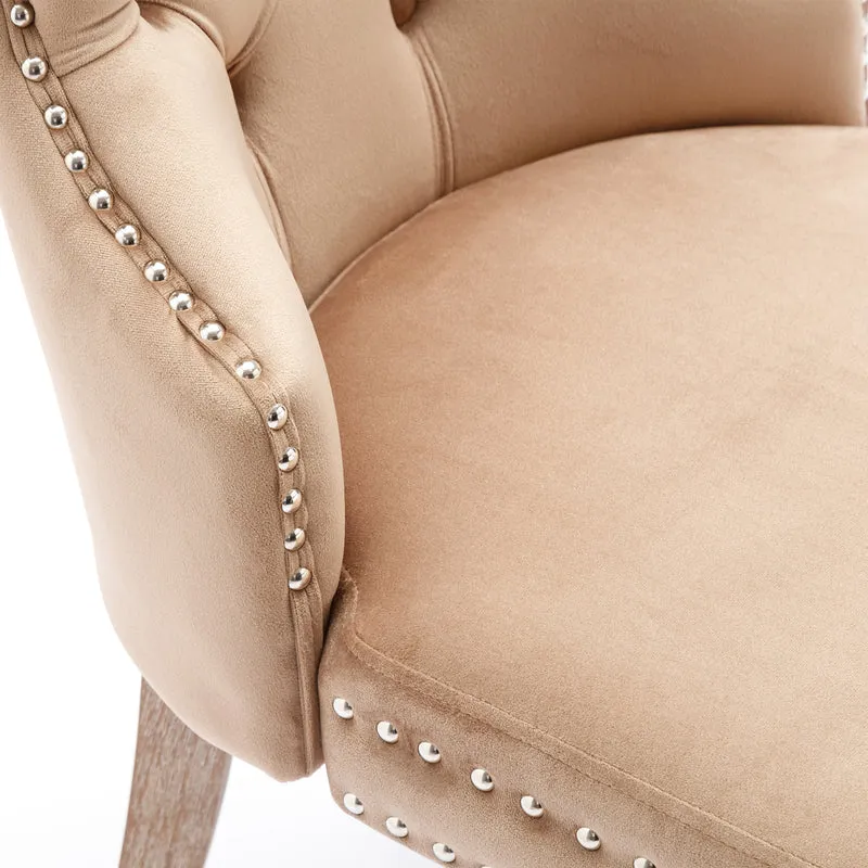 Lot de 6 chaises de salle à manger style royale capitonné velours marron pieds bois TURQAN
