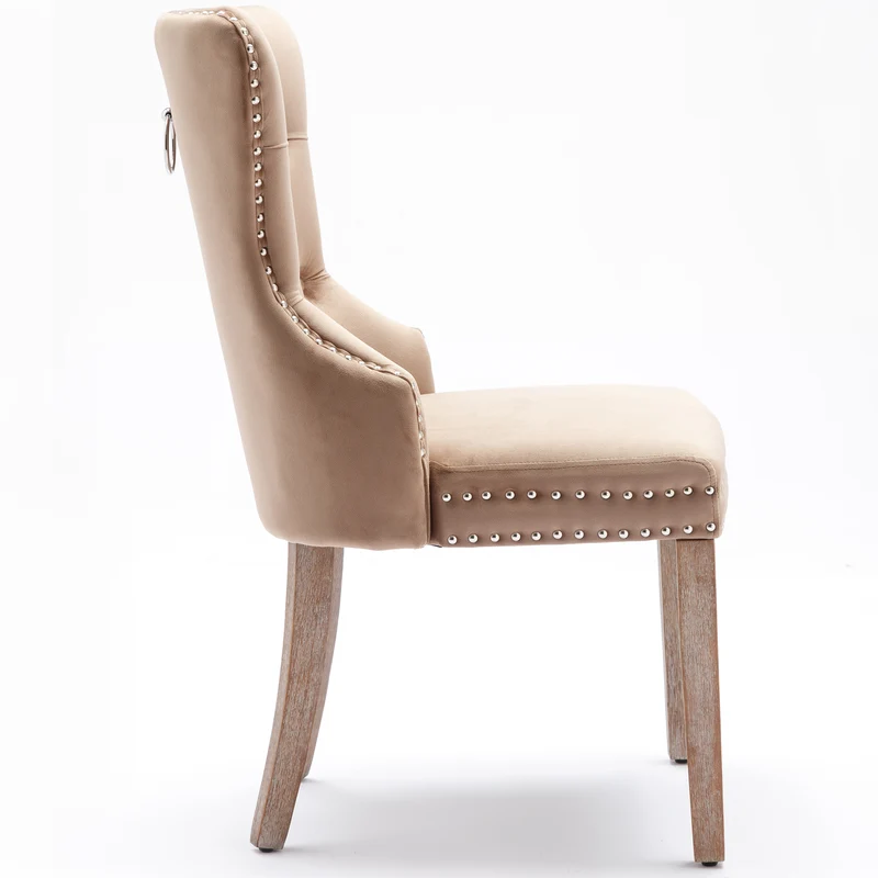Lot de 6 chaises de salle à manger style royale capitonné velours marron pieds bois TURQAN