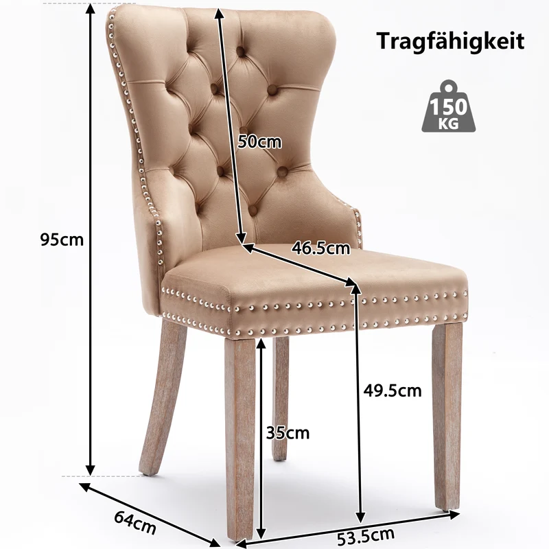 Lot de 6 chaises de salle à manger style royale capitonné velours marron pieds bois TURQAN