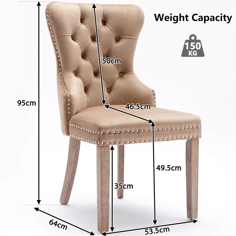 Lot de 6 chaises de salle à manger style royale capitonné velours marron pieds bois TURQAN