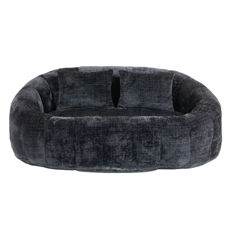 Canapé compact rond 2 places Loveseat en chenille noir anthracite et 2 cousins FISSURE