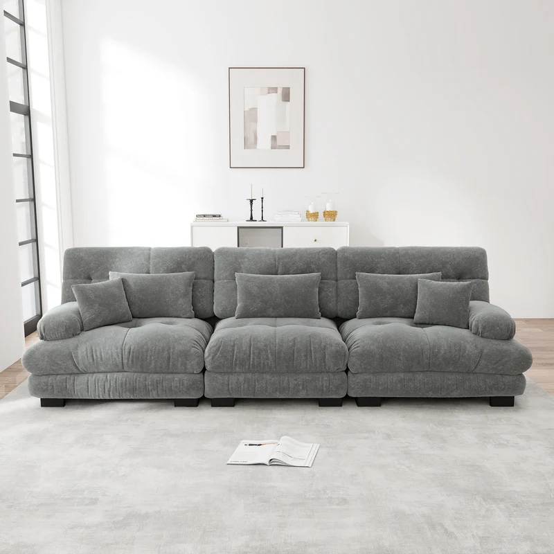 Canapé modulable 3 places en tissu chenille gris HYPHAE