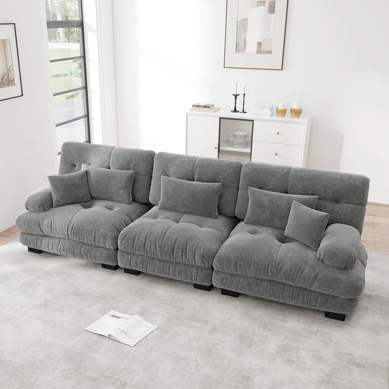 Canapé modulable 3 places en tissu chenille gris HYPHAE