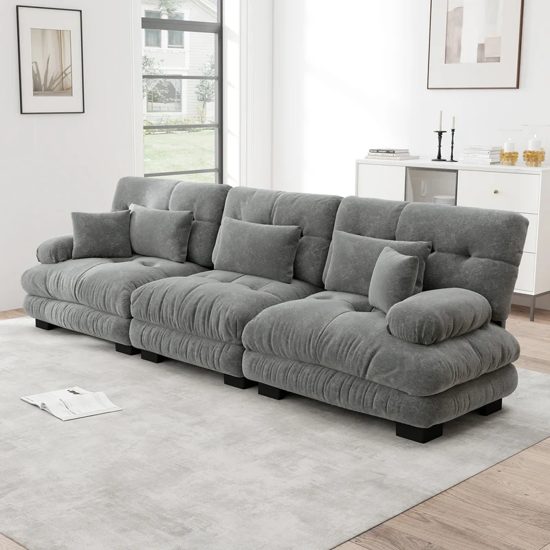Canapé modulable 3 places en tissu chenille gris HYPHAE