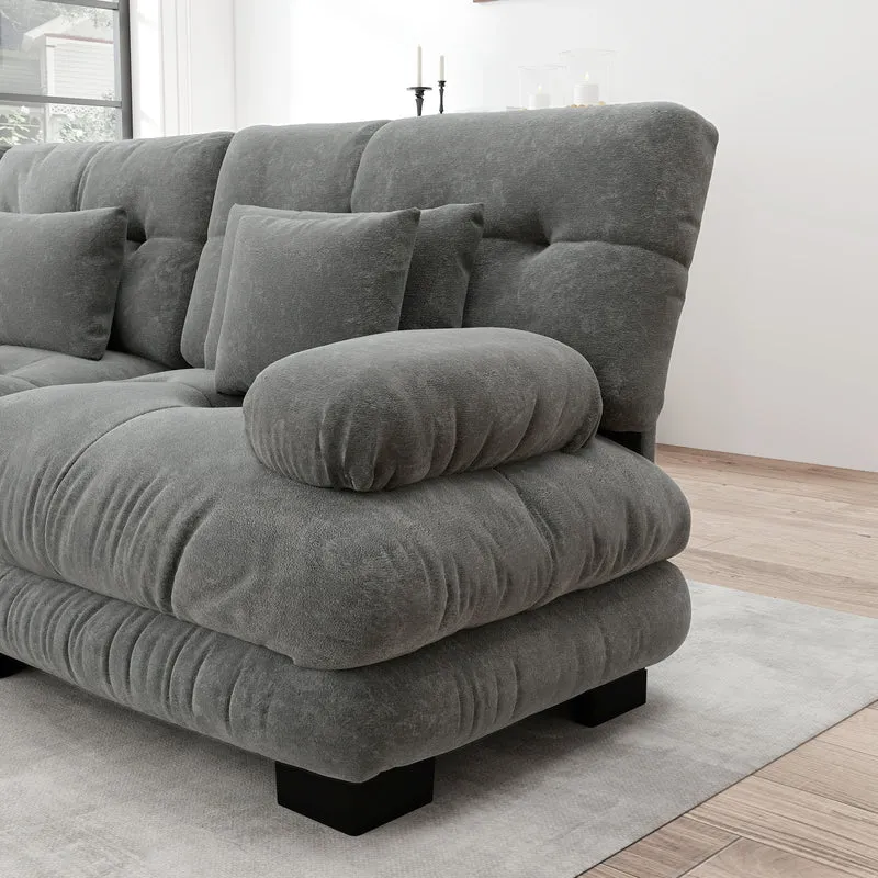 Canapé modulable 3 places en tissu chenille gris HYPHAE