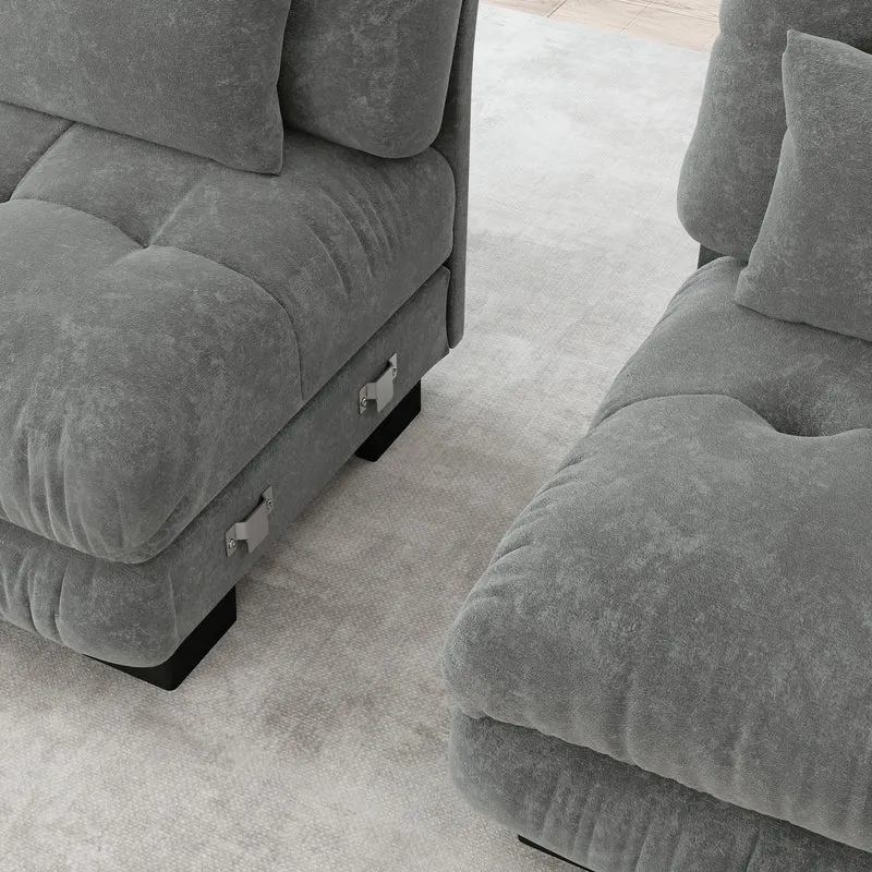 Canapé modulable 3 places en tissu chenille gris HYPHAE