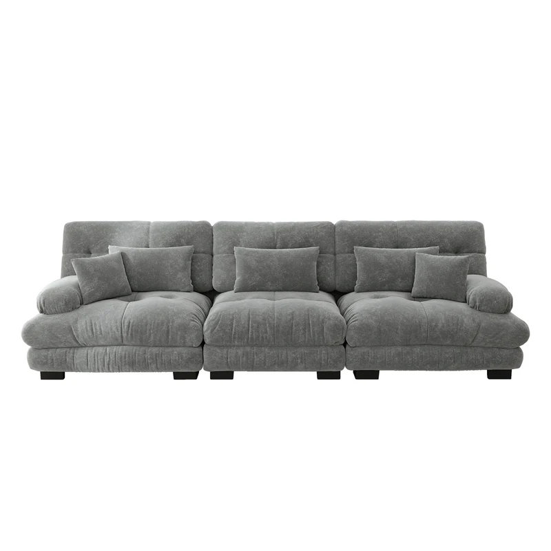 Canapé modulable 3 places en tissu chenille gris HYPHAE