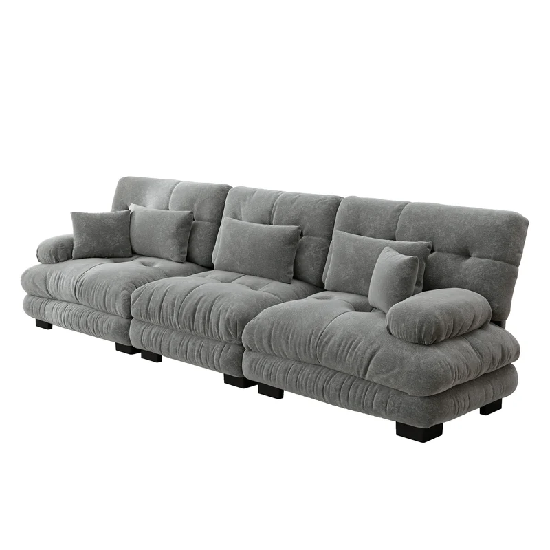 Canapé modulable 3 places en tissu chenille gris HYPHAE