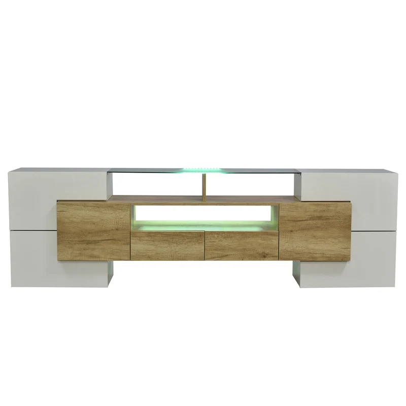 Meuble TV élégant blanc brillant éclairage LED, meuble de salon Design moderne surface en verre KARKRANS