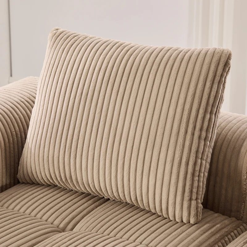 Canapé modulaire compact en velours côtelé beige avec porte-gobelets et poches latérales - convertible 4 places avec 3 coussins inclus SLOUGHSLUDGE
