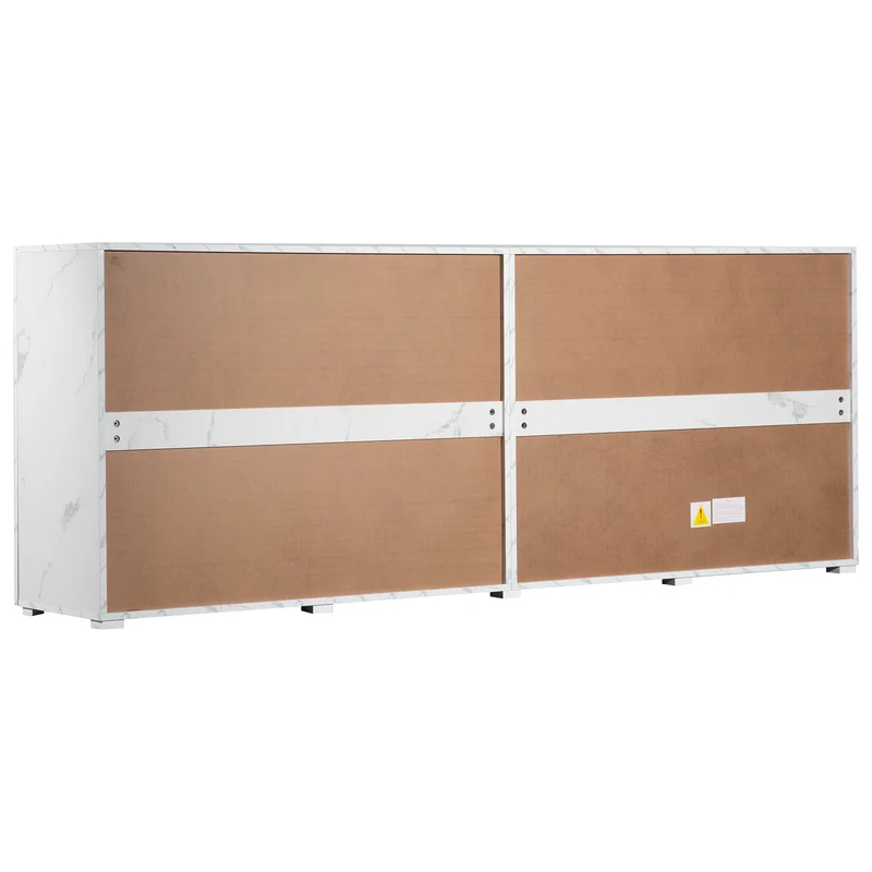 Buffet blanc effet marbre 4 portes 2 tiroirs 208x39,5x80cm ELAD