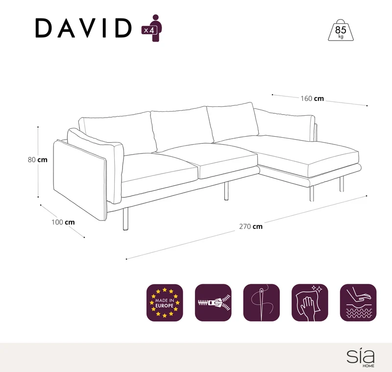 Canapé d'angle droit DAVID Velours