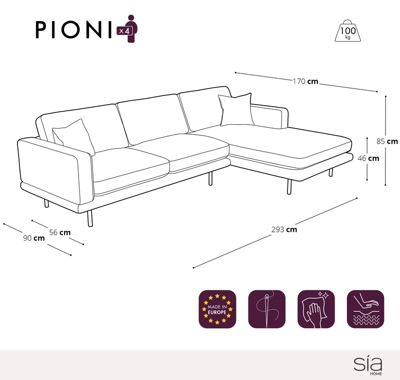 Canapé angle droit PIONI Tissu Tramé