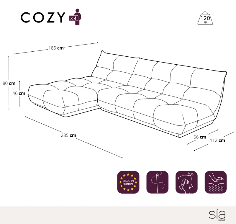 Canapé d'angle gauche ou droit COZY Velours côtelé