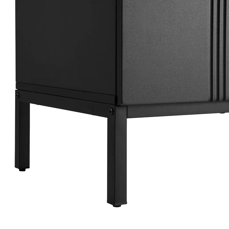 Buffet moderne noir 4 portes à motifs rainurés sans poignées 145x41,5x80 cm VERTEXIRE
