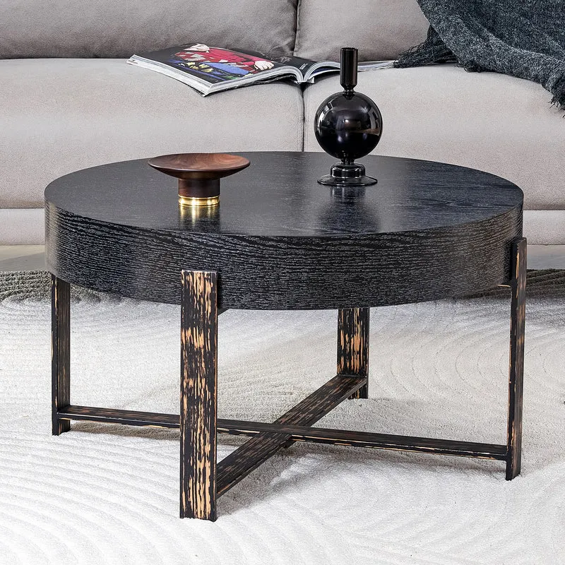 Table basse ronde effet bois noir Ø68cm AETHERINE