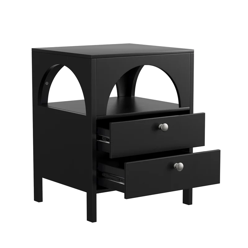 Table de chevet noir arqué niche et 2 tiroirs 45x40x58cm BREEZEE