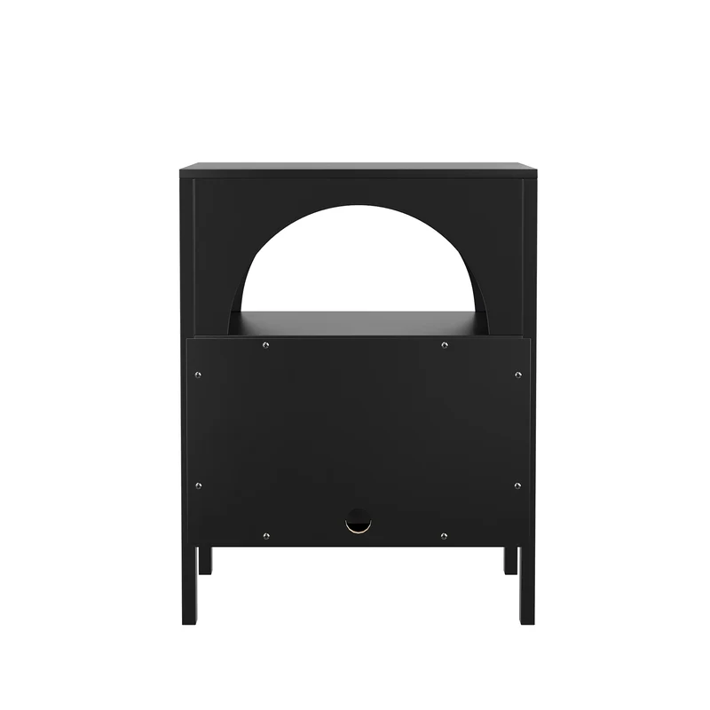 Table de chevet noir arqué niche et 2 tiroirs 45x40x58cm BREEZEE