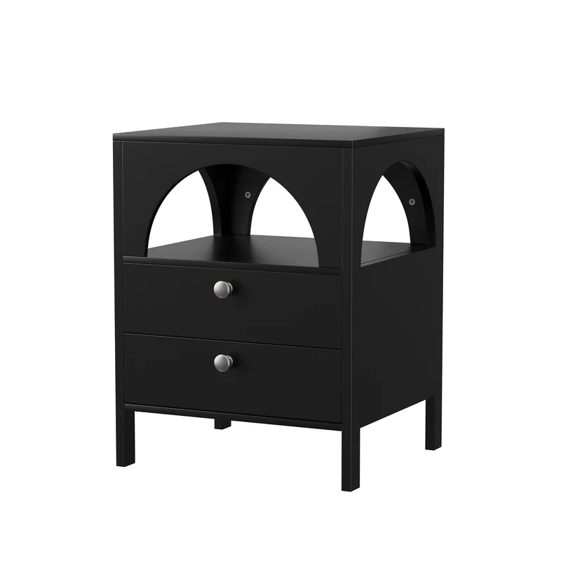Table de chevet noir arqué niche et 2 tiroirs 45x40x58cm BREEZEE