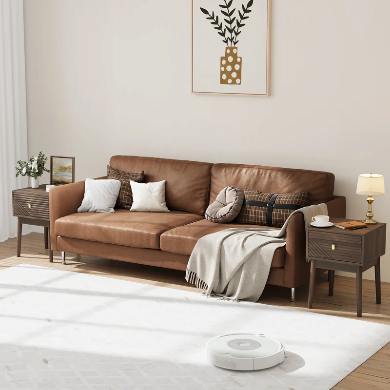 Lot de 2 tables de chevet effet noyer clair poignées métalliques dorés 40x40x55cm BREEZELAL