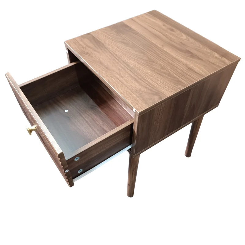 Lot de 2 tables de chevet effet noyer clair poignées métalliques dorés 40x40x55cm BREEZELAL