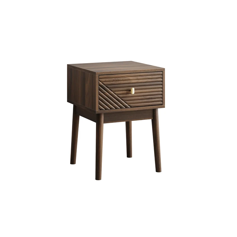 Lot de 2 tables de chevet effet noyer clair poignées métalliques dorés 40x40x55cm BREEZELAL