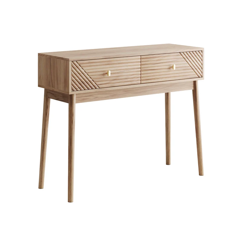 Console élégant effet chêne avec tiroirs 100x35x80cm QUANTALST